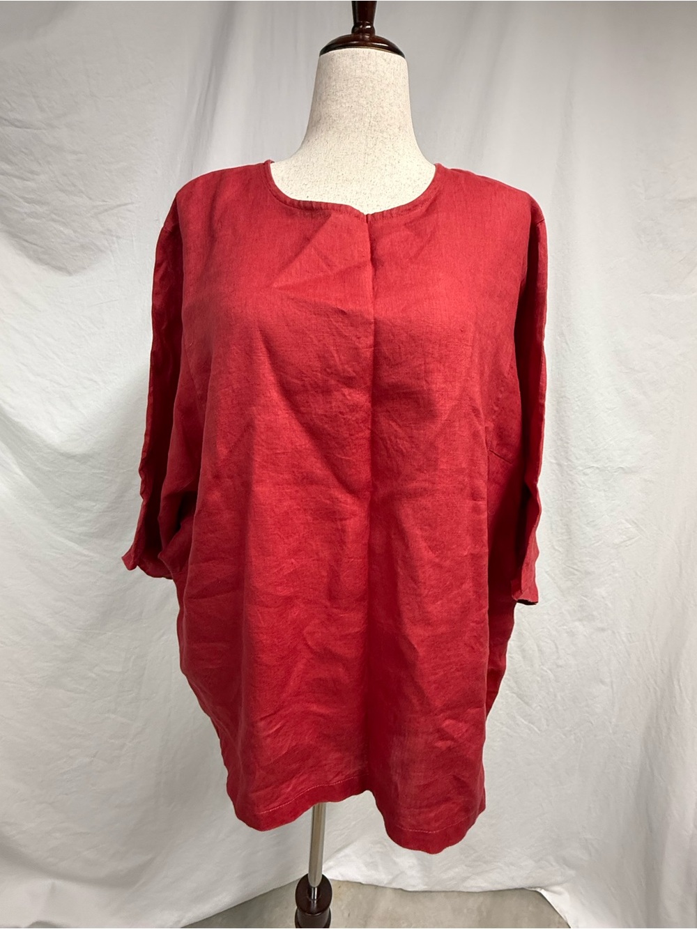 Red Women's 100% Linen Batwing Tunic Top